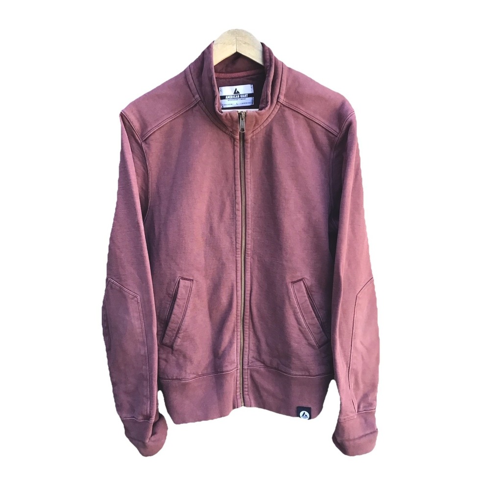 American Giant Moto Full Zip Sweatshirt Jacket Made In USA Mens Large Burgundy